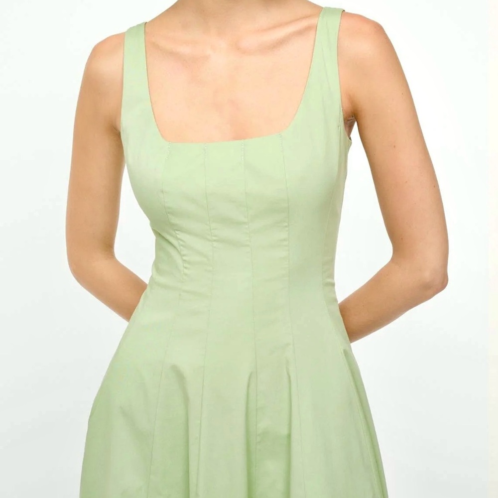 πΊπHPππΊ NWT Staud Wells Midi Dress Pale Jade - Picture 6 of 16